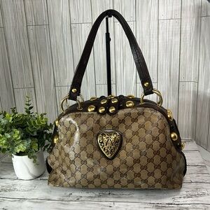 Gucci GG Crystal Canvas Large Babouska Crest Dome Bag